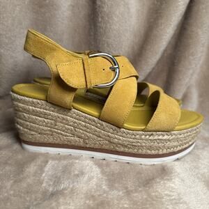 Marc Fisher Zain Espadrilles Platform Sandals Mustard‎ Suede Leather Women’s 8M
